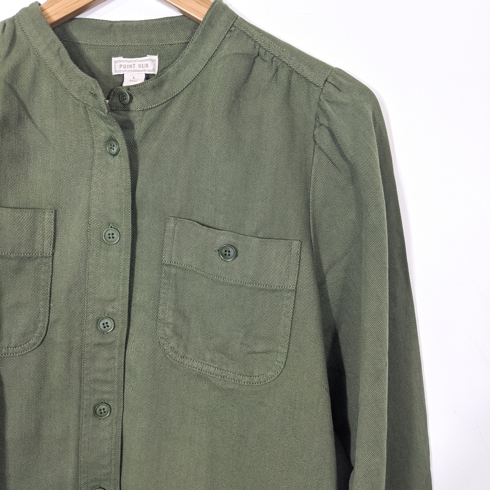 J Crew Draped Button Down Shirt Twill Green NWT - Picture 2 of 6